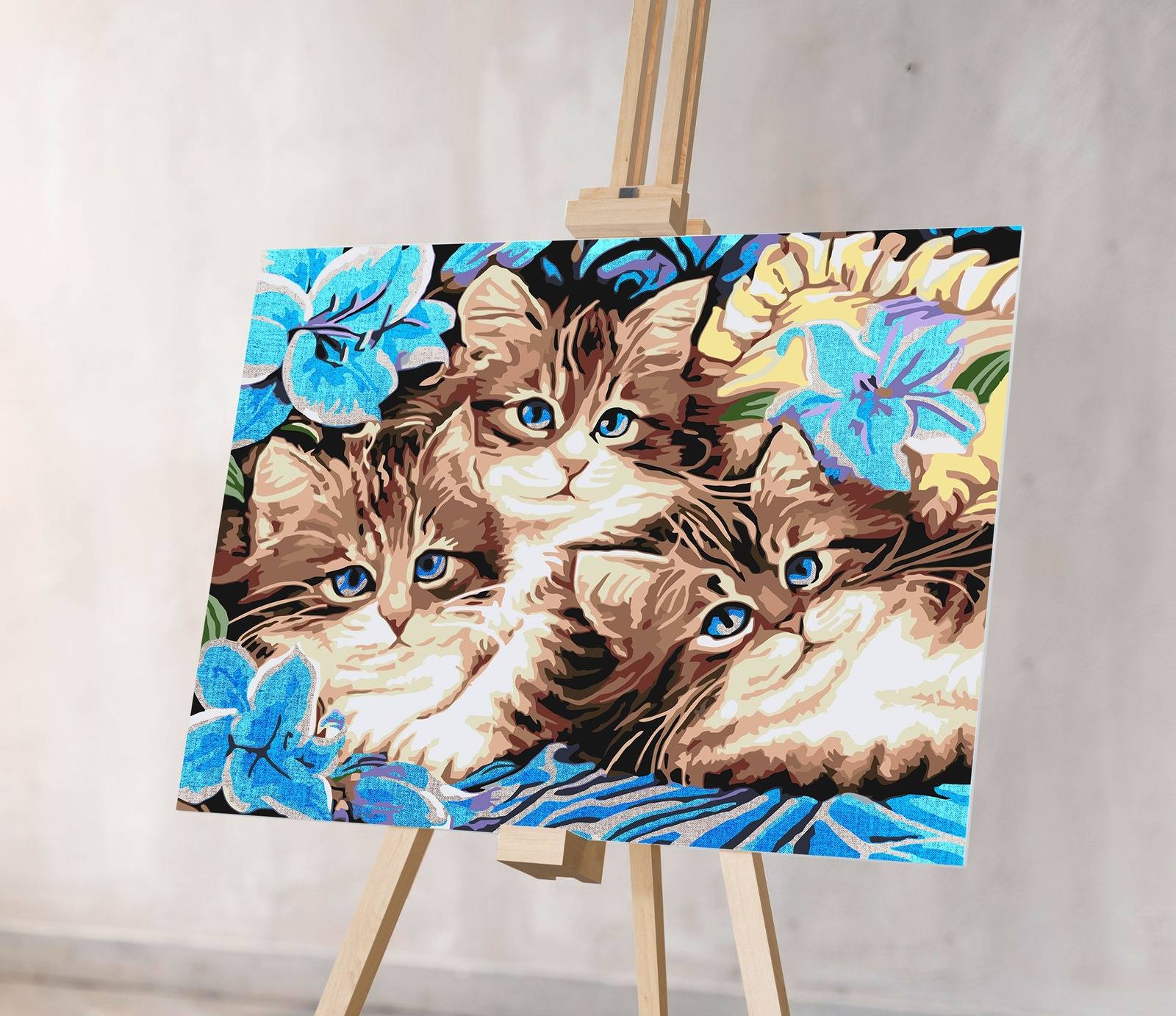 Gatos en flores azules (CH0667)